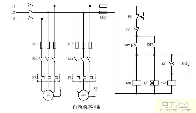 手动顺序启动和自动延时顺序启动控制电路