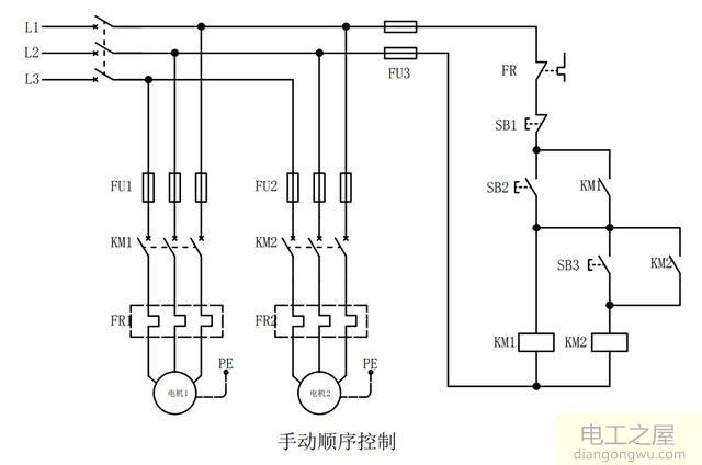 手动顺序启动和自动延时顺序启动控制电路